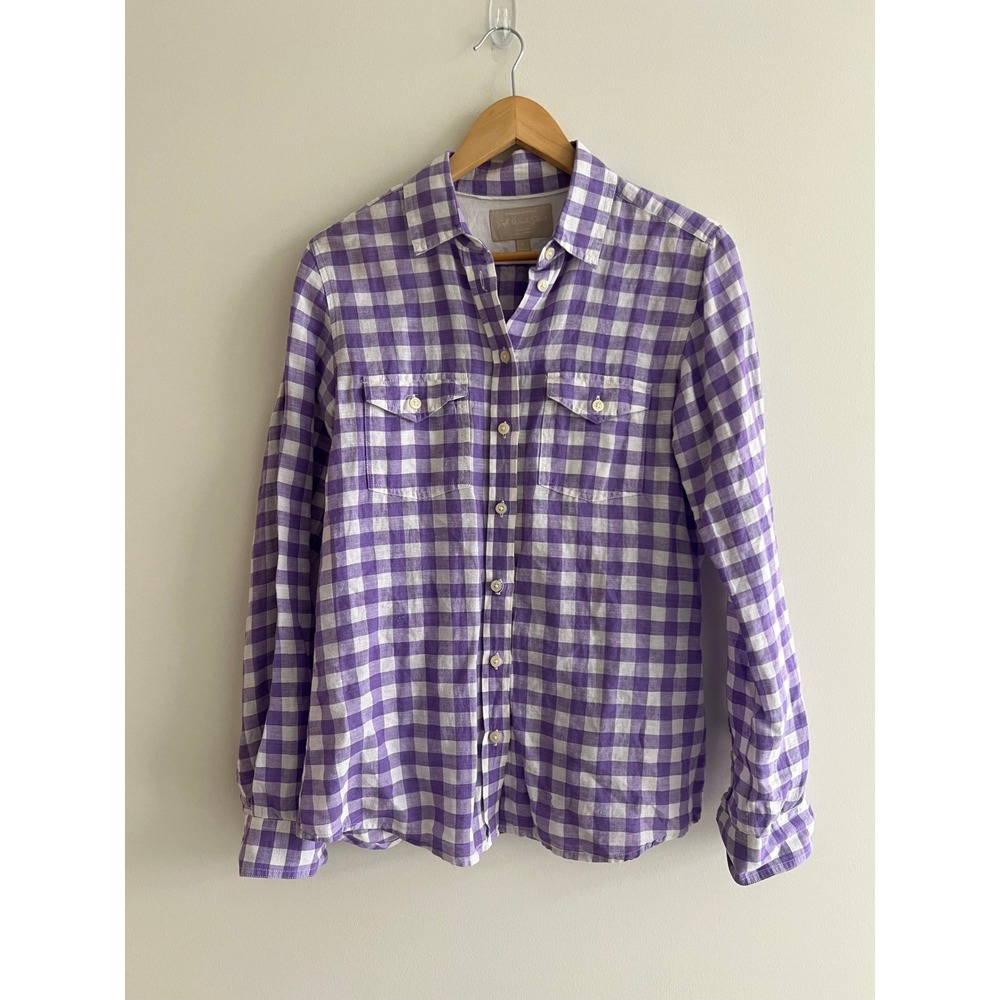 Banana Republic‎ Soft Wash Linen Blend Shirt Purple Gingham Button Down Small